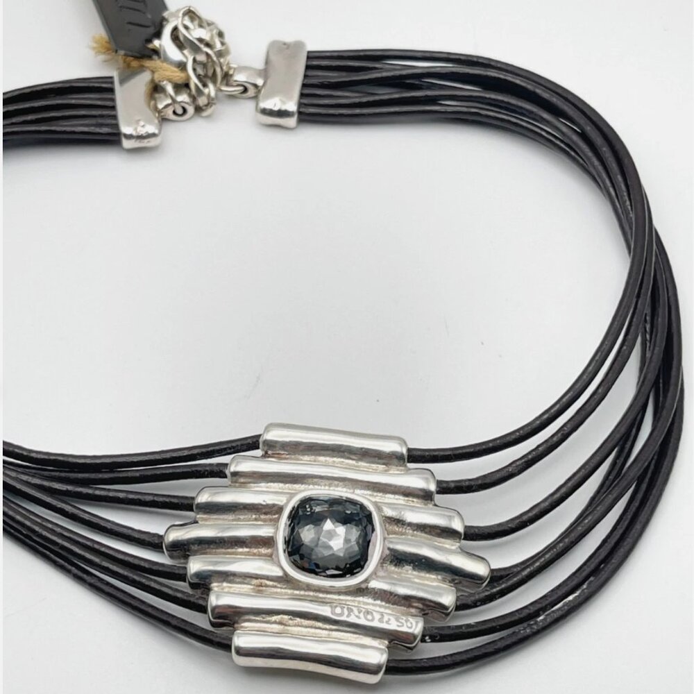 Uno de 50 Fearless Attached Crystal Choker Necklace Silver Multi Strand leather - Picture 15 of 15